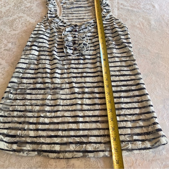 Vanity Sheer Lace Ruffled Tank Top White with Blue Stripes - Picture 9 of 12